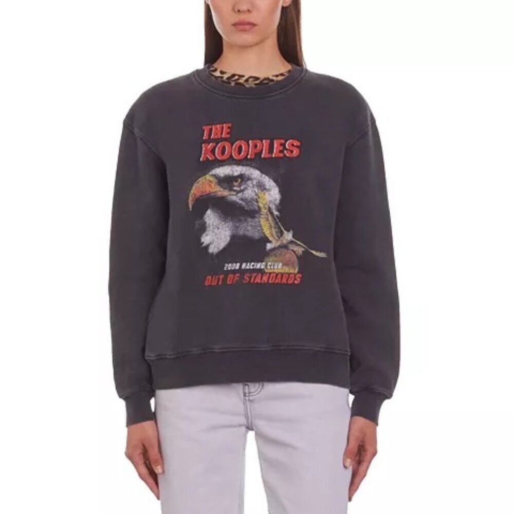 NWT The Kooples Dark Gray Graphic Print Crewneck L/S Sweatshirt Sz 2 - Picture 3 of 5